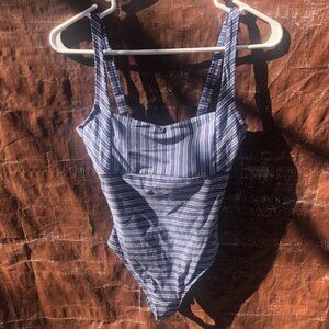 Nip Tuck Navy Blue & White Striped One Piece Swim Suit